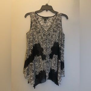 INC International Concepts Size M Black White Tank Top Mesh Handkerchief Hem